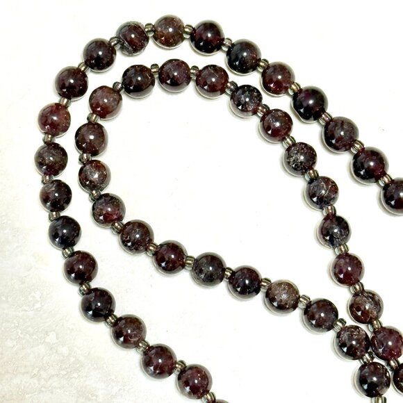 Deep Wine Red Garnet Short Necklace, Genuine Gemstone & Bronze Cat on the Moon - Picture 8 of 15